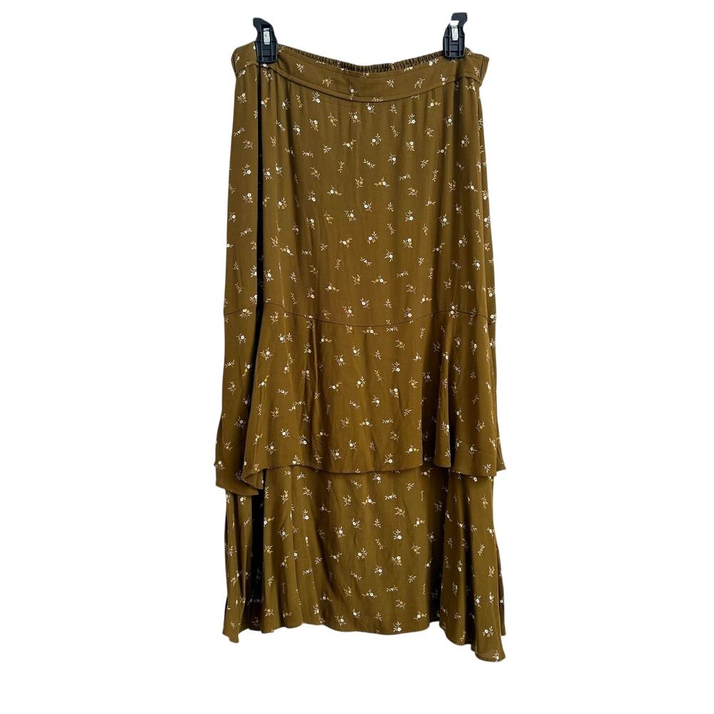 Madewell Green Floral Tiered Midi Skirt Large New